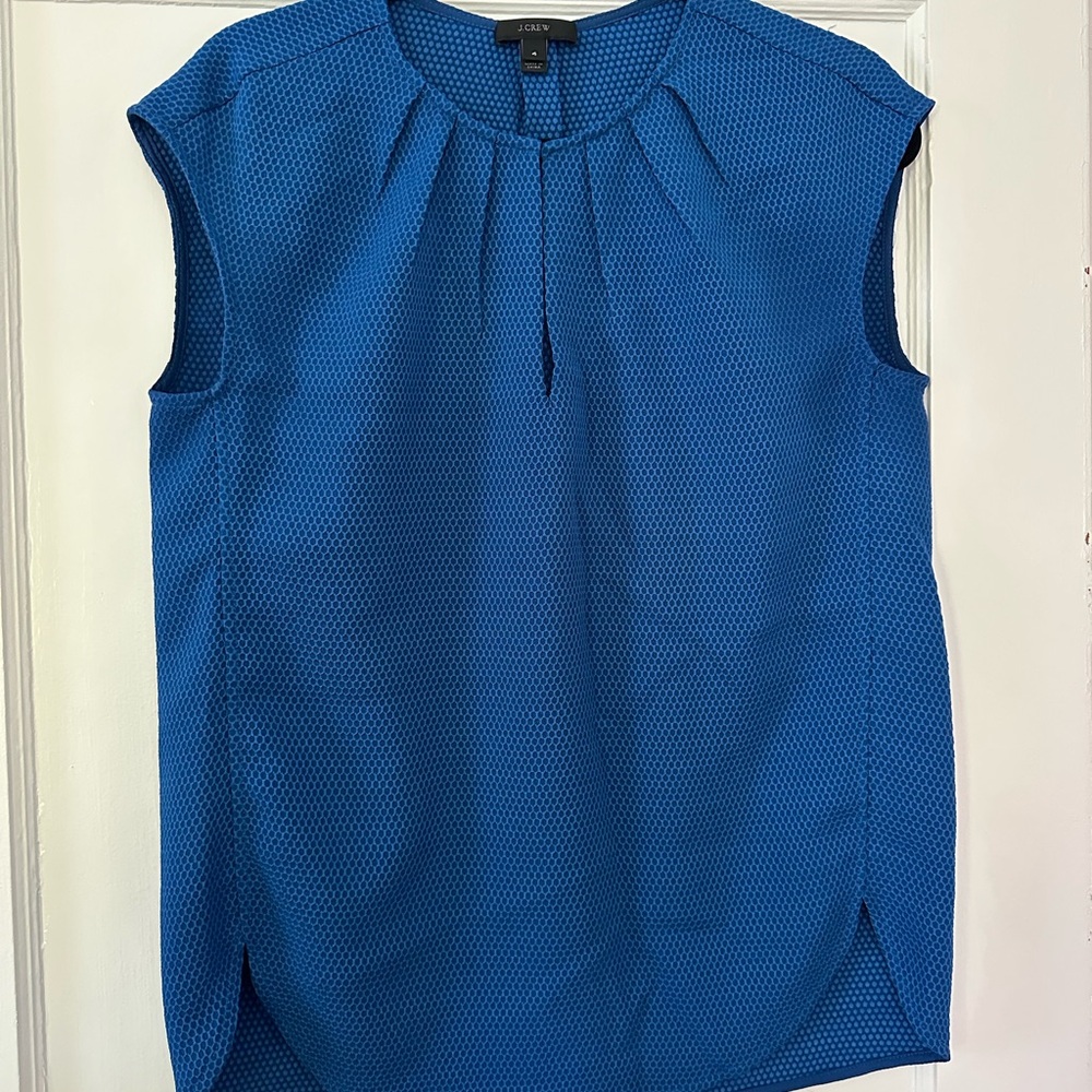J. Crew Blue Textured Sleeveless Blouse